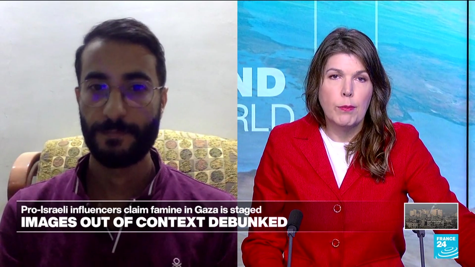 'Video thumbnail for Debunked images: Pro-Israeli influencers claim famine in Gaza is staged'