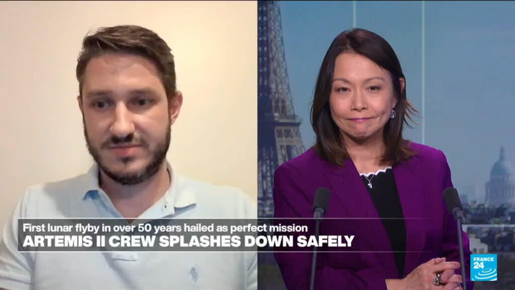 Video thumbnail for Artemis II crew splashes down safely