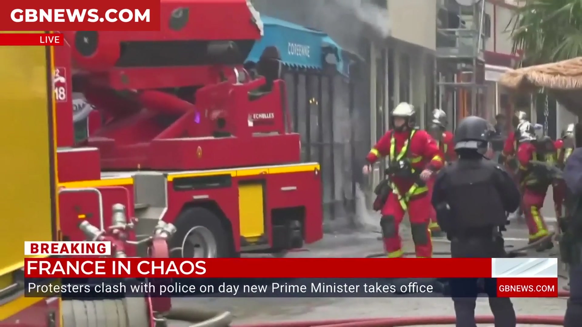 'Video thumbnail for WATCH: French protesters set fire to a restaurant in Paris after government collapse'