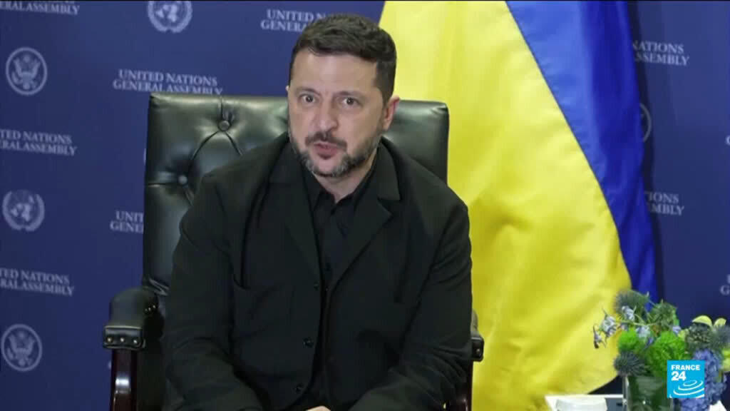 Video thumbnail for Zelenskyy set to address UN as Russia strikes Kyiv