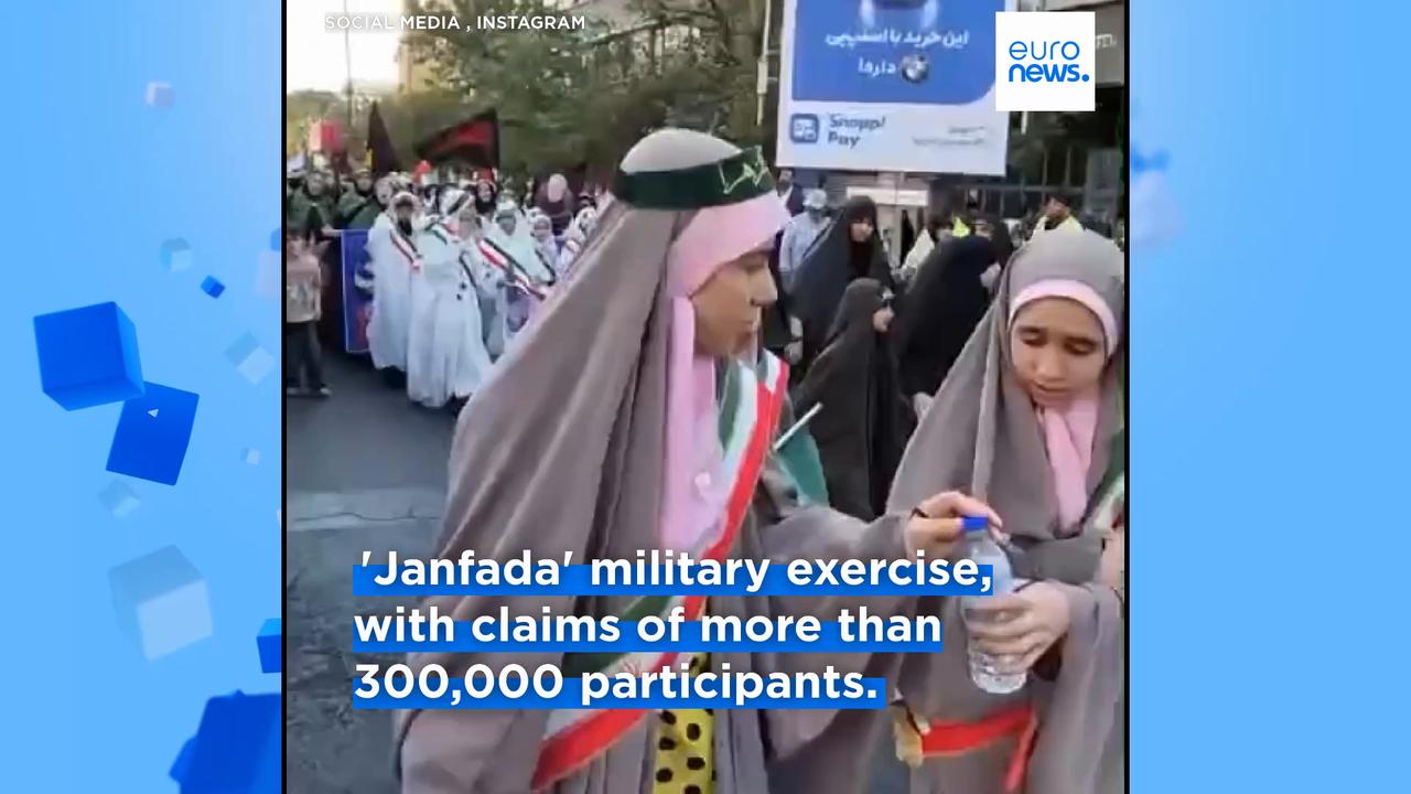 Video thumbnail for Contrast in Tehran as unveiled women race marathon alongside regime military display