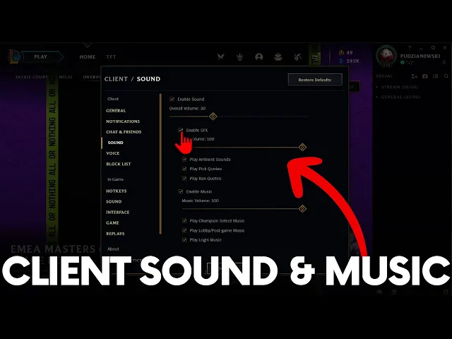 Video thumbnail for How to Mute Client Sounds in League of Legends - Turn On / Off Navigate Sound & Lobby Music