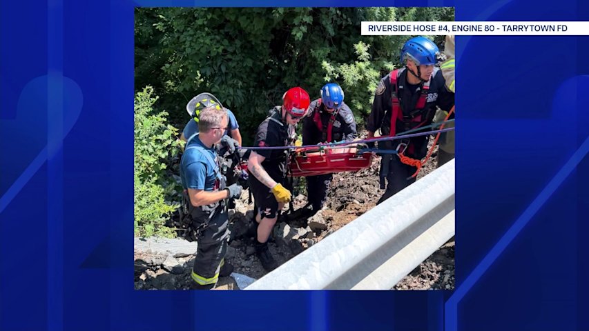 Video thumbnail for Crews rescue person who fell 30 feet down embankment in Tarrytown