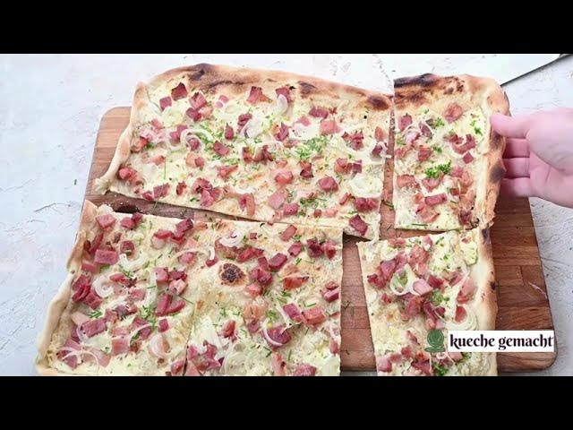 Video thumbnail for Elsässer Flammkuchen Rezept mit klassischem Teig und Belag