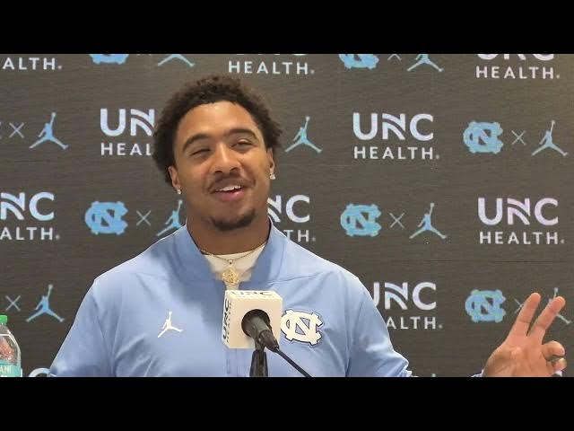 'Video thumbnail for #UNC press conference with defensive tackle CJ Mims and quarterback Gio Lopez'