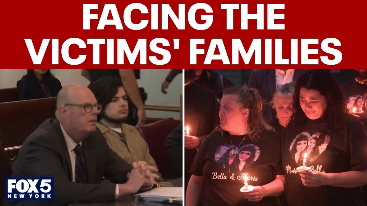Video thumbnail for Man accused of murdering two teen girls faces victims' families in court