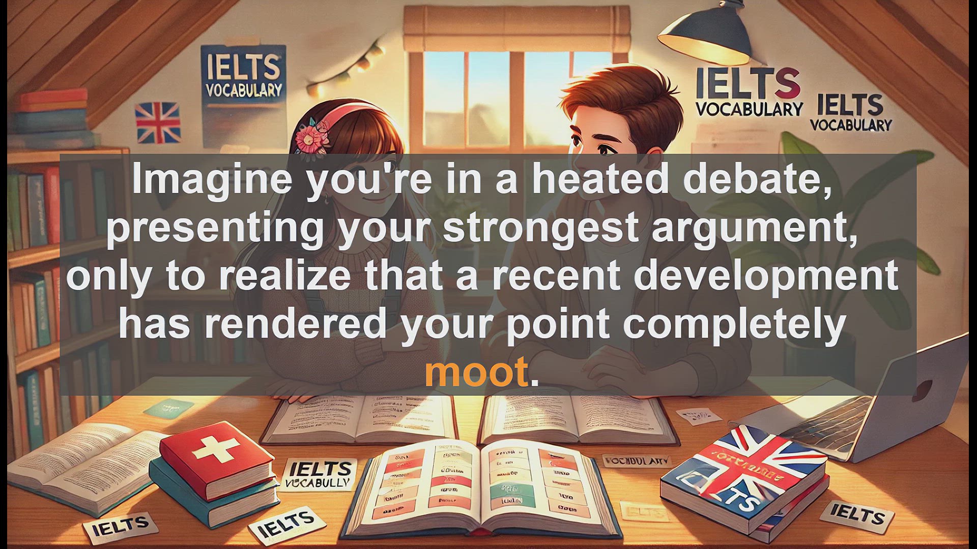 'Video thumbnail for 2000 Must Know IELTS 9.0 Vocabulary - Understanding 'Moot': Boost Your IELTS Vocabulary'