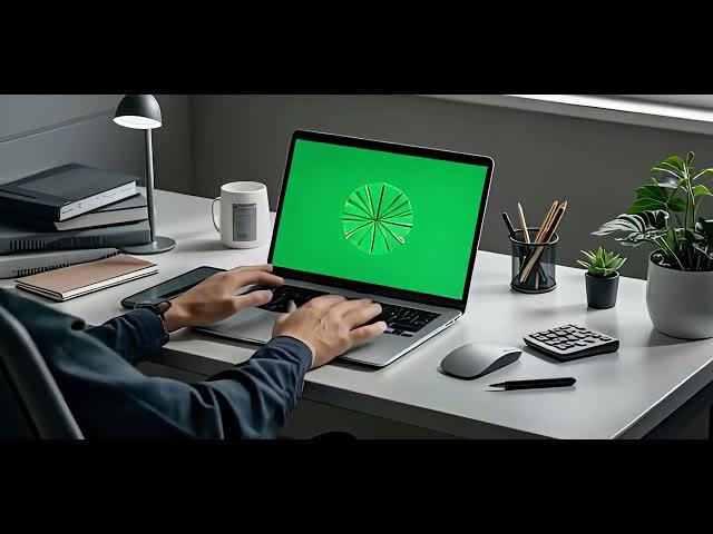 Video thumbnail for Employee Working on Green Screen Laptop Touchpad in Office Close Up