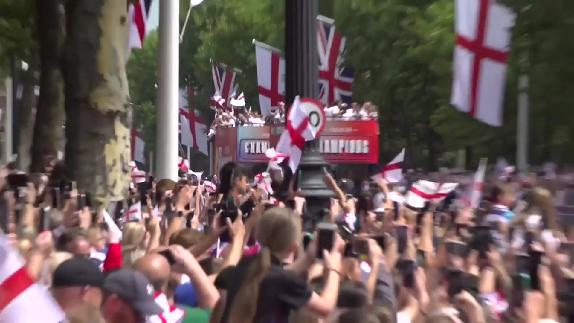 'Video thumbnail for WATCH: Lionesses celebrate historic win with open-top bus parade through London'