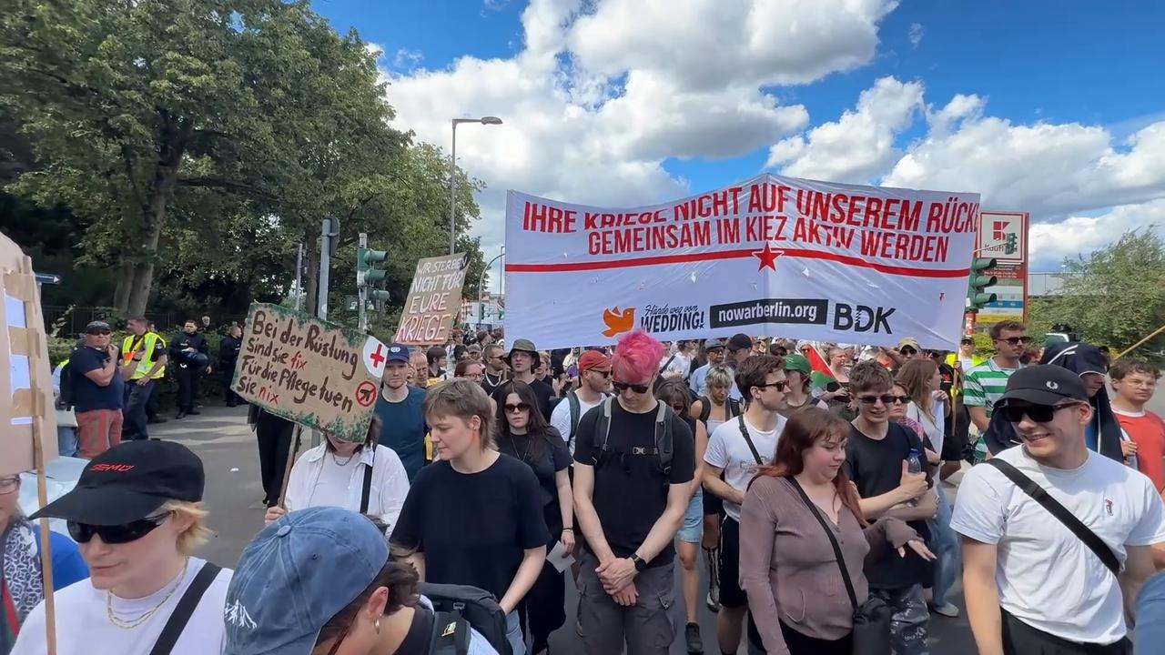 Video thumbnail for Germany: German police detain protesters at anti-Rheinmetall demonstration in Berlin.