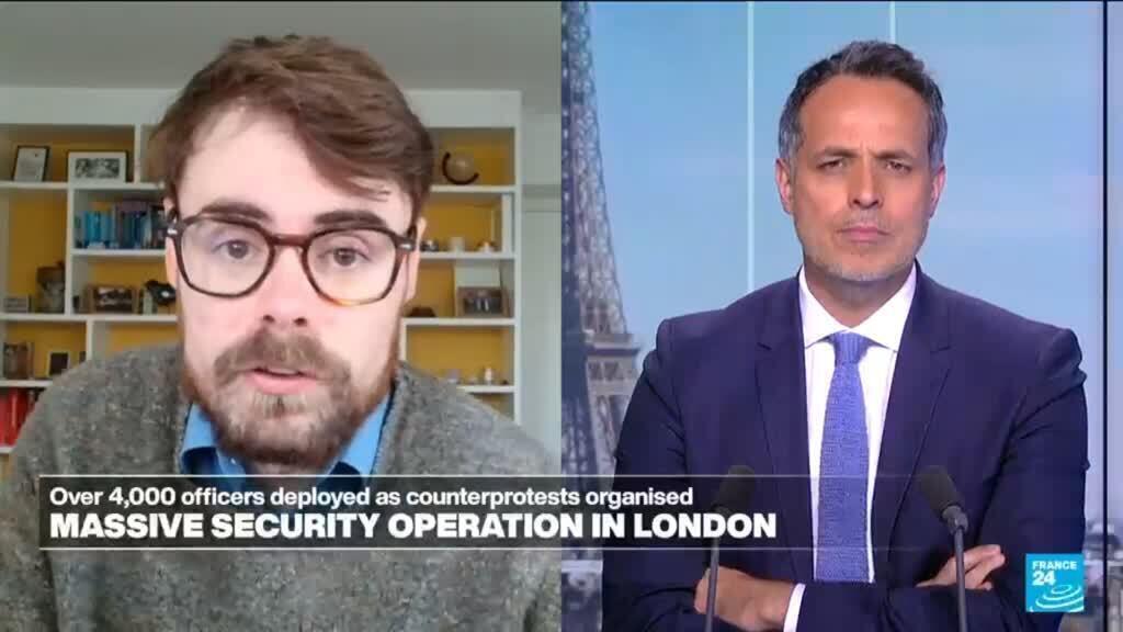 Video thumbnail for UK: Massive security operation in London as counterprotests organised