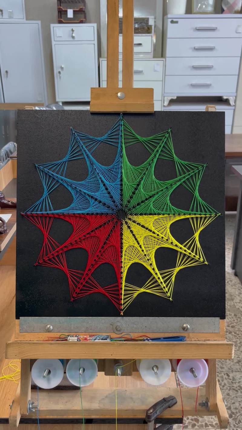 Video thumbnail for Colorful Geometric String Art Mandala on Black Canvas