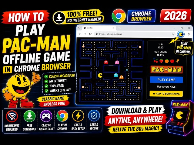 Video thumbnail for How to Play Pac-Man Offline Game in Chrome Browser - Classic Arcade Game Free Download