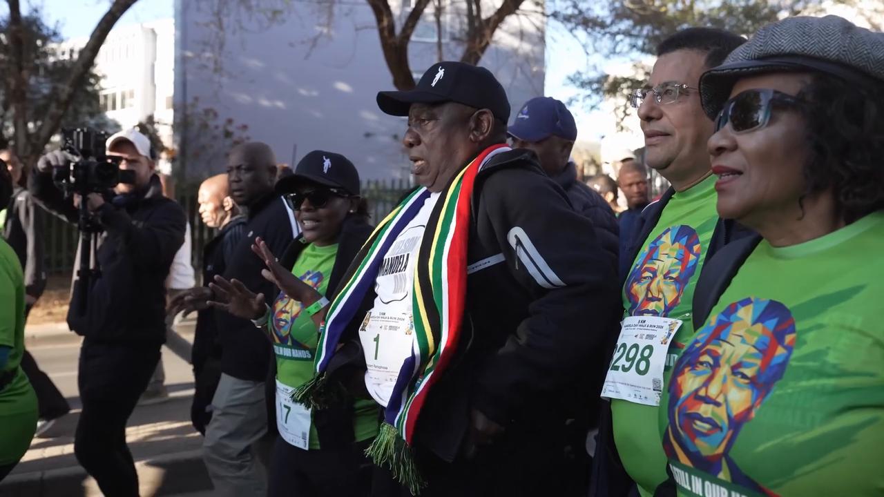 Video thumbnail for South Africa: South African President Ramaphosa attends Mandela Day Walk and Run.