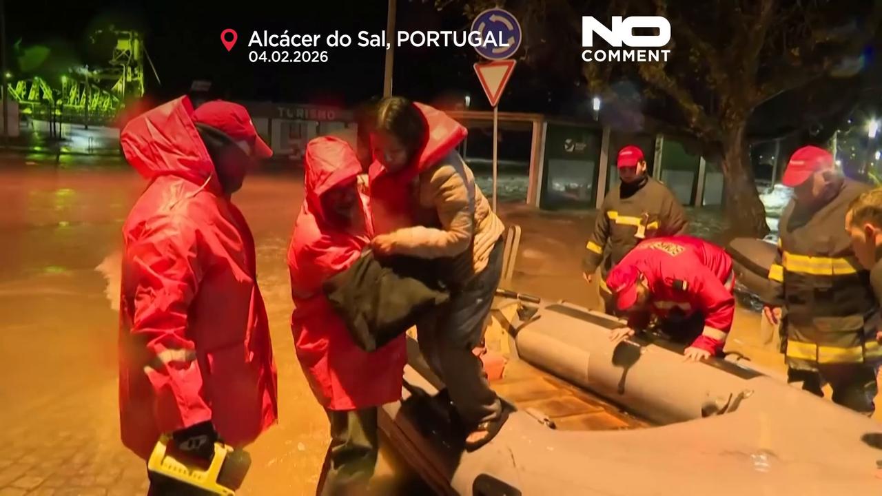 Video thumbnail for Rising rivers and deadly floods slam Portugal as Storm Leonardo hits