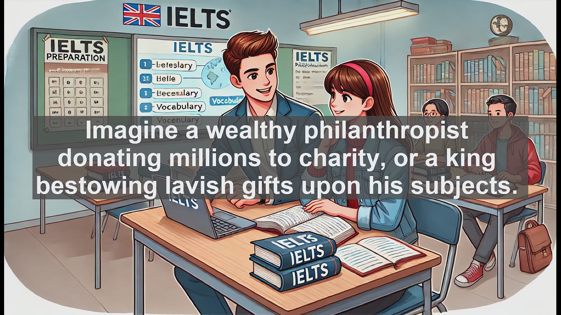 'Video thumbnail for 2000 Must Know IELTS 9.0 Vocabulary - Understanding 'Largess': The Art of Generous Giving'