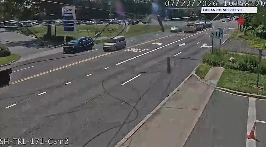 Video thumbnail for Downed power lines close Route 70 intersection in Toms River after truck strikes utility wires