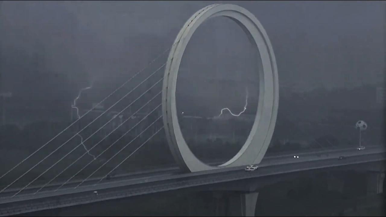 Video thumbnail for China: Lightning appears to cut through Baoji Lianmeng Bridge’s circular ring.