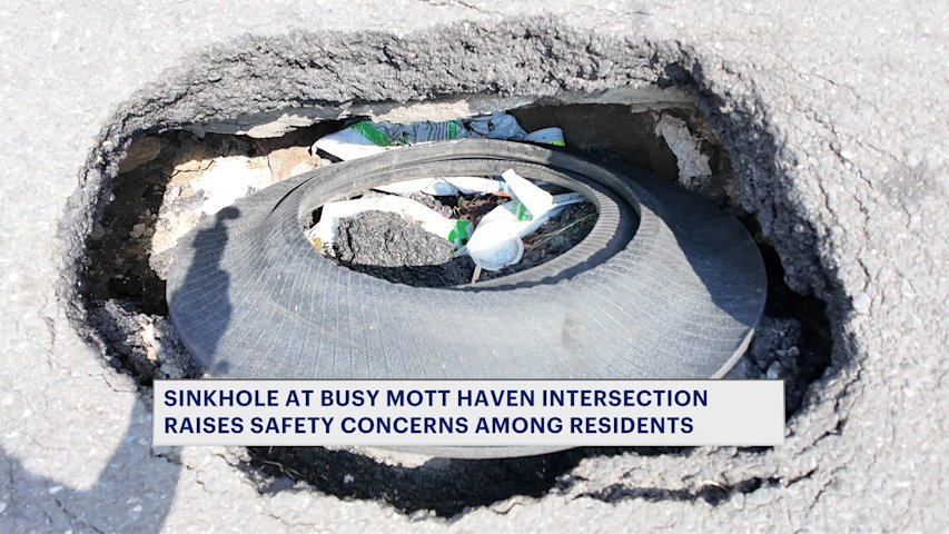 Video thumbnail for Sinkhole at busy Mott Haven intersection raises safety concerns among residents