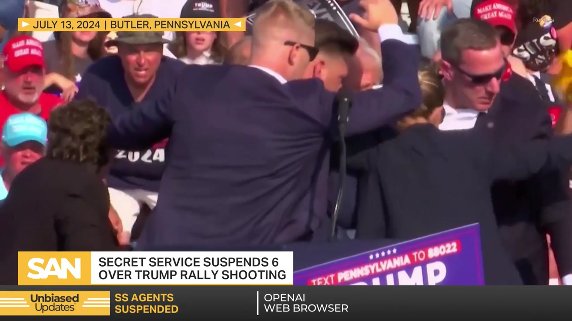 'Video thumbnail for Secret Service suspends six agents after Trump rally assassination attempt'