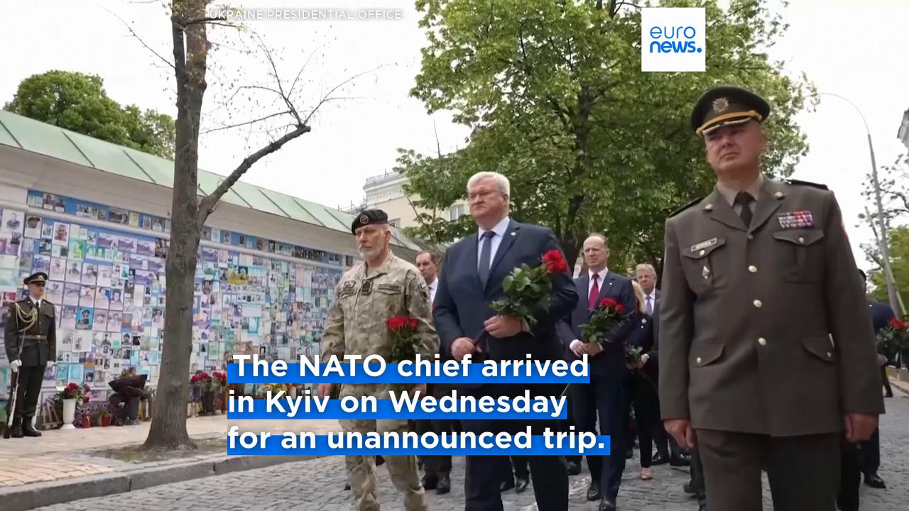 Video thumbnail for NATO chief Rutte arrives in Kyiv on unannounced visit, Ukrainian officials say