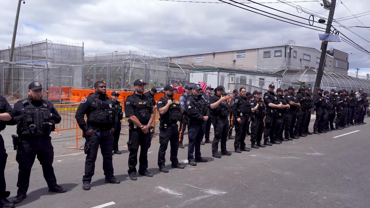 Video thumbnail for US: Members of Proud Boys arrive at Delaney Hall during anti-ICE protest.