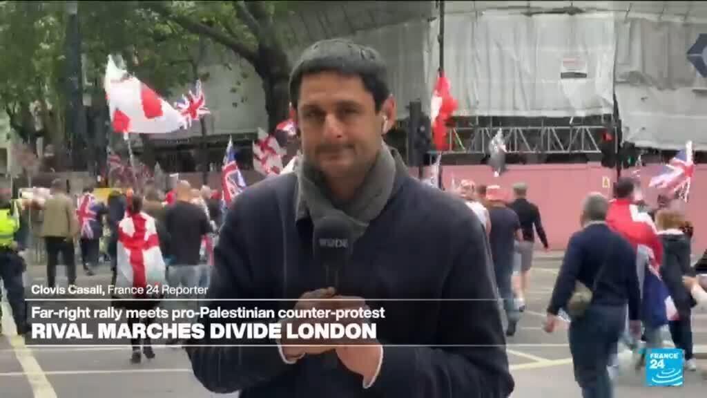 Video thumbnail for UK: Far-right rally meets pro-palestine counter-protest in London