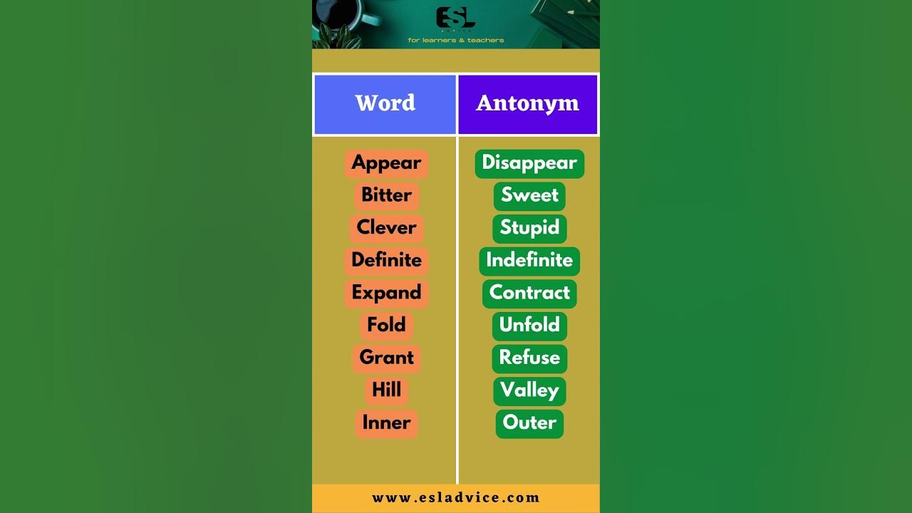 'Video thumbnail for Did You Know These Antonyms   Part 5  ESL Advice'