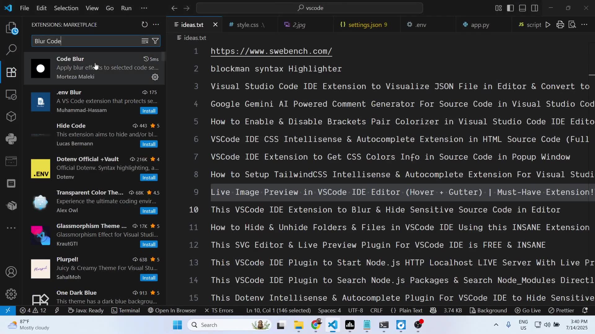 'Video thumbnail for This VSCode IDE Extension to Blur & Hide Sensitive Source Code in Editor'
