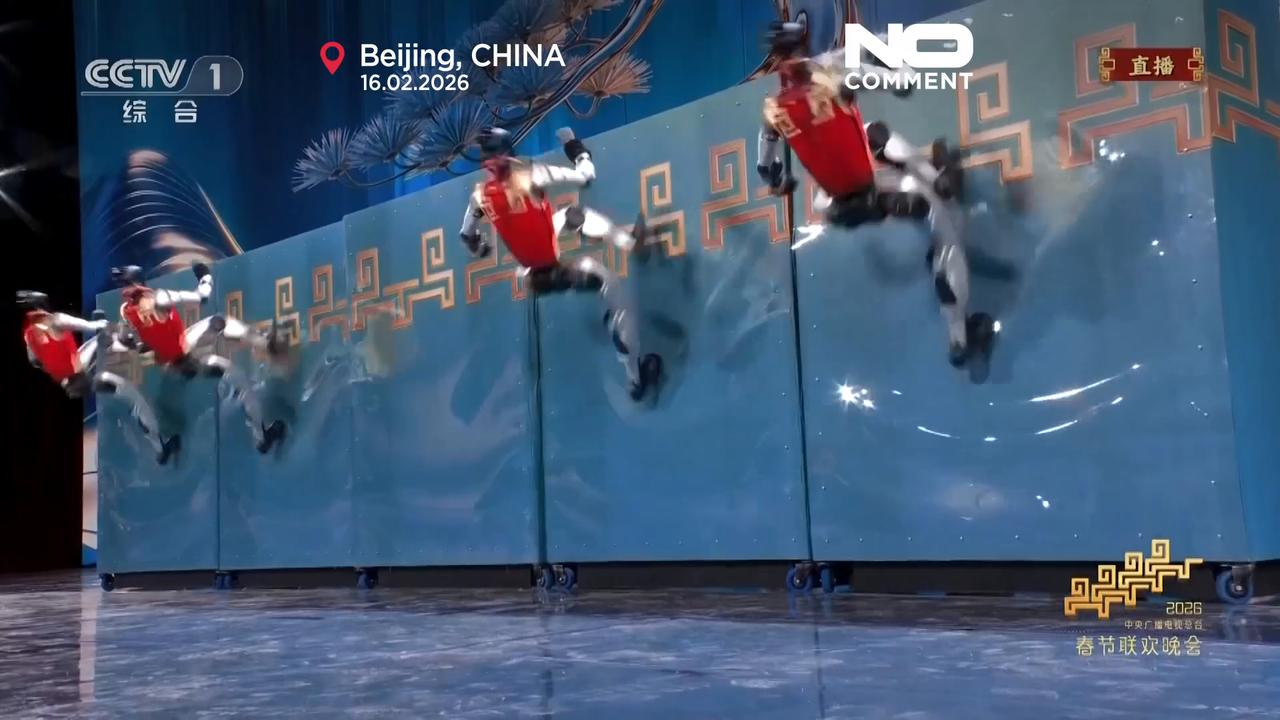 Video thumbnail for China's advanced humanoid robots perform during Spring Festival gala