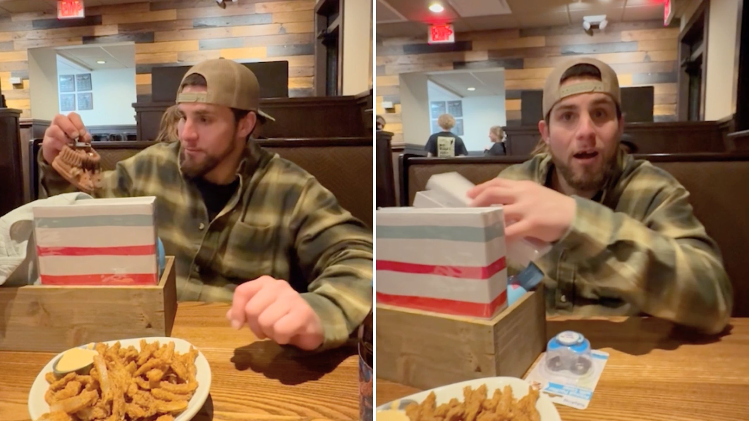 Video thumbnail for Man Has No Idea Pregnancy Reveal Hidden Within Condiments At Restaurant