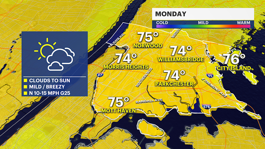 Video thumbnail for Increasing sunshine with a mild breeze today in The Bronx