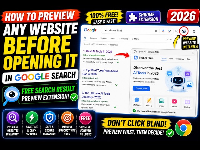 Video thumbnail for How to Preview Any Website Before Opening It in Google Search – FREE Search Result Preview