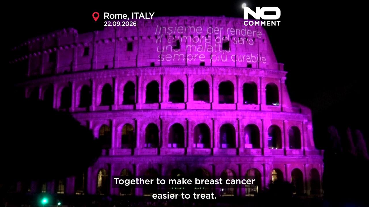 Video thumbnail for Rome’s Colosseum glows pink for breast cancer prevention campaign