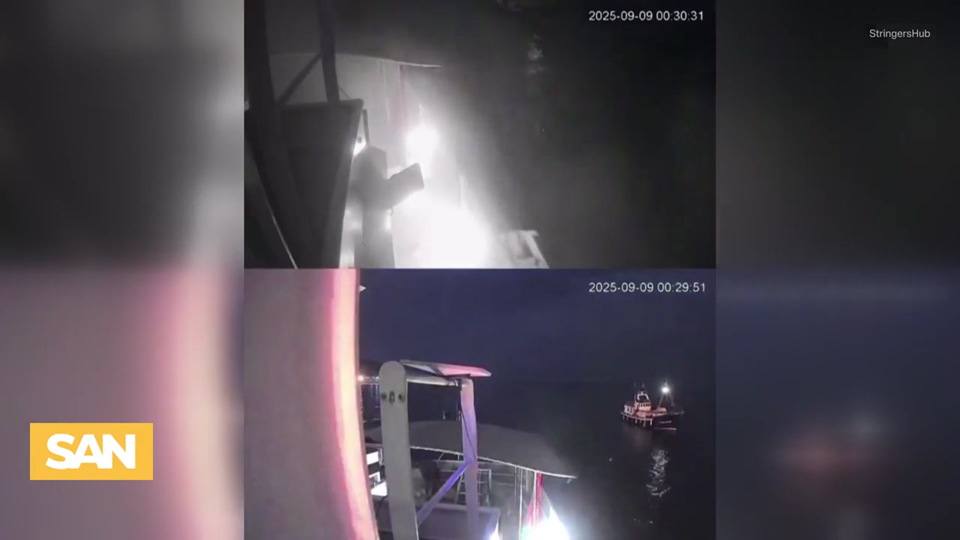 'Video thumbnail for Conflicting reports over fire onboard Greta Thunberg’s humanitarian aid boat'