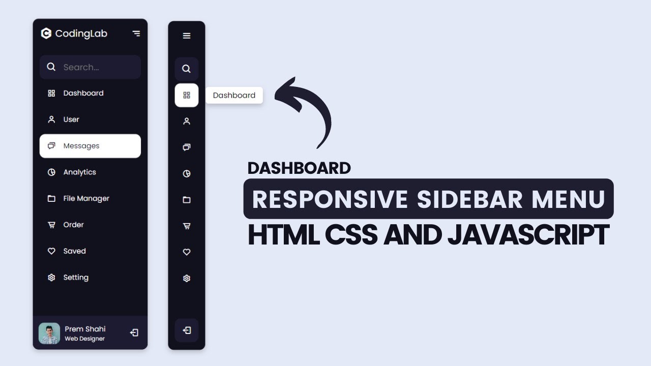 'Video thumbnail for Responsive Side Navigation Bar in HTML CSS And JavaScript _ Dashboard Sidebar Menu'