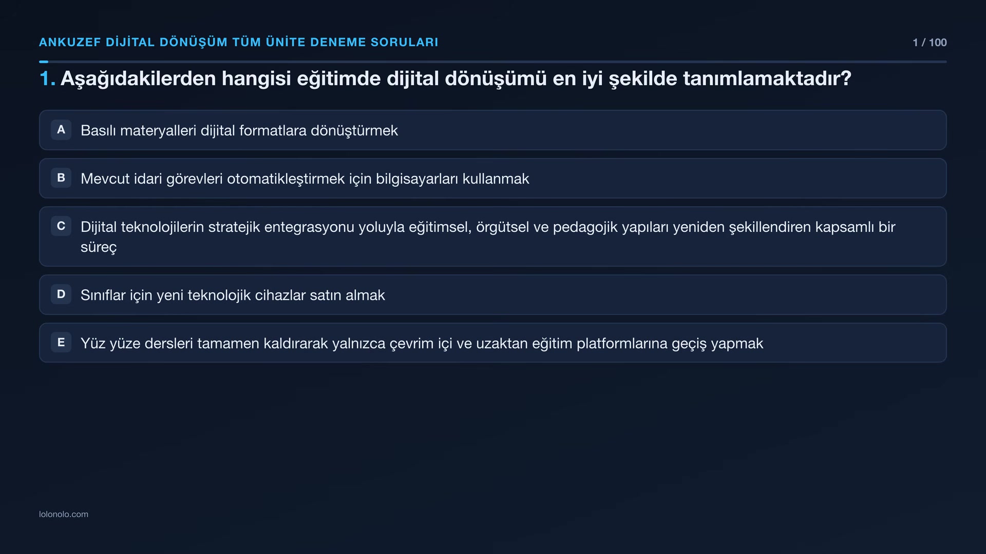Video thumbnail for Ankuzef Dijital Dönüşüm Tüm Üniteler Deneme Sınavı