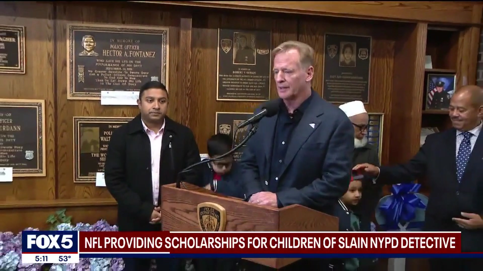 'Video thumbnail for NFL awards scholarships to children of fallen NYPD detective'