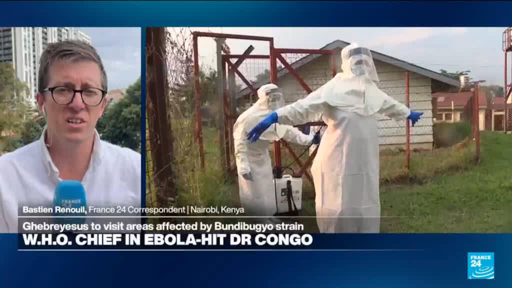 Video thumbnail for WHO chief lands in DR Congo, saying Ebola outbreak 'can be stopped'