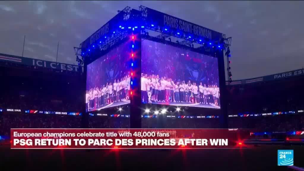 Video thumbnail for PSG celebrate Champions League title with 48,000 fans at Parc des Princes stadium