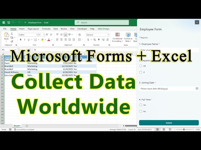 Video thumbnail for Using Office Form in Excel | Automatically Collect Data in Your Workbook
