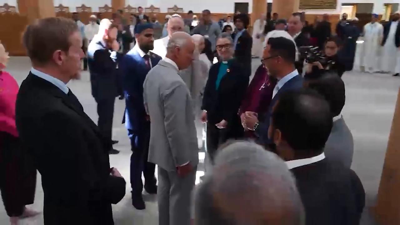 Video thumbnail for US: King Charles III visits UK's first eco-friendly mosque, meets Muslim community.