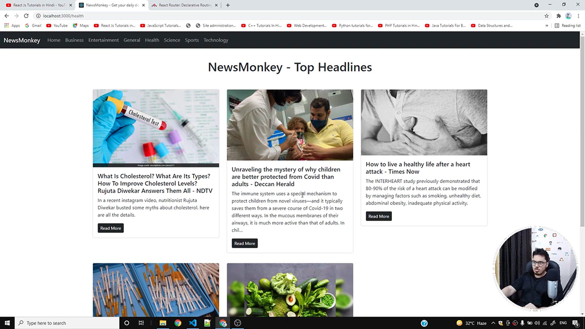 'Video thumbnail for Adding time, author and news source to News React App _ Complete React Course in Hindi #32'
