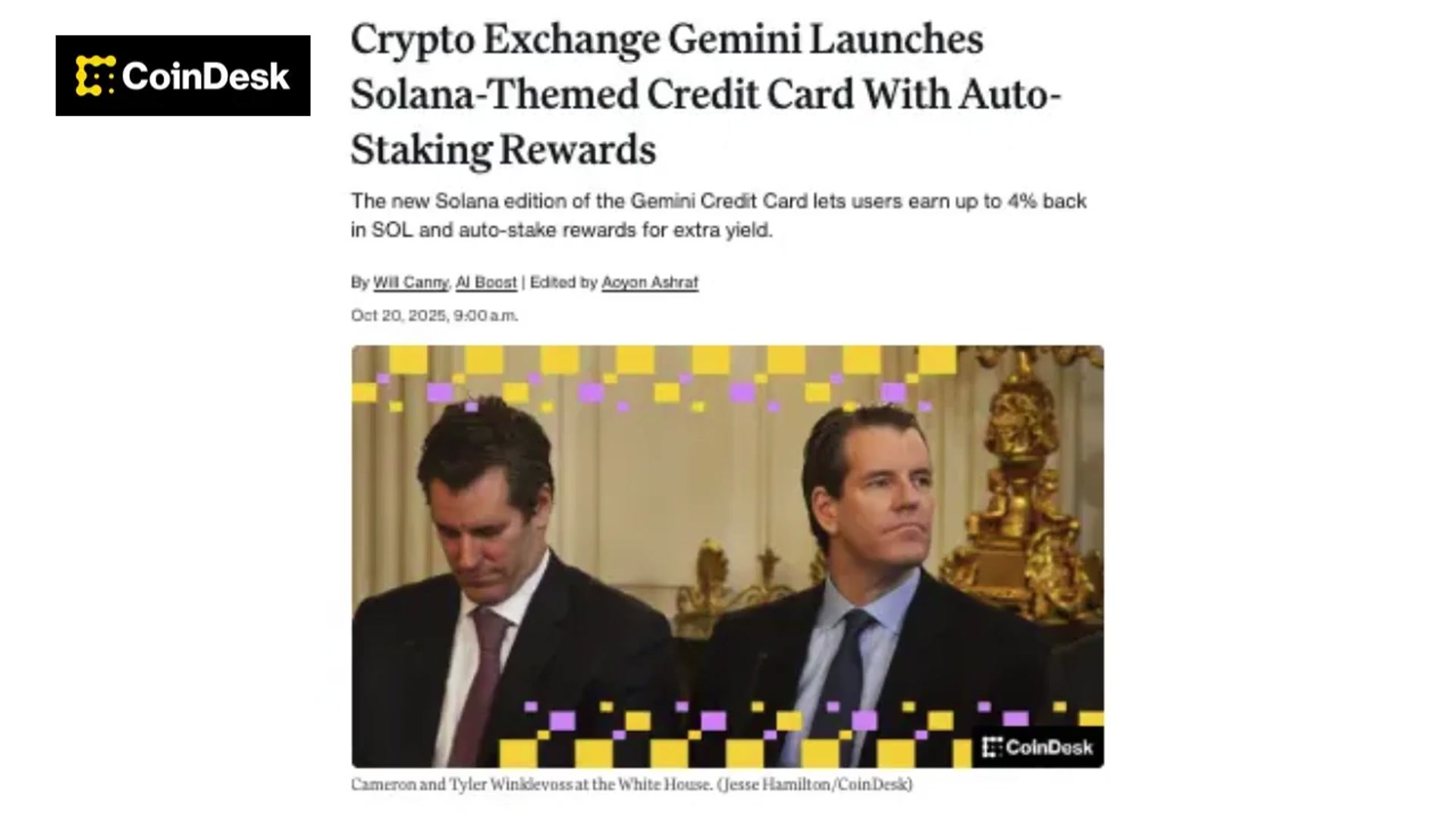 'Video thumbnail for Gemini Launches New Solana Credit Card'