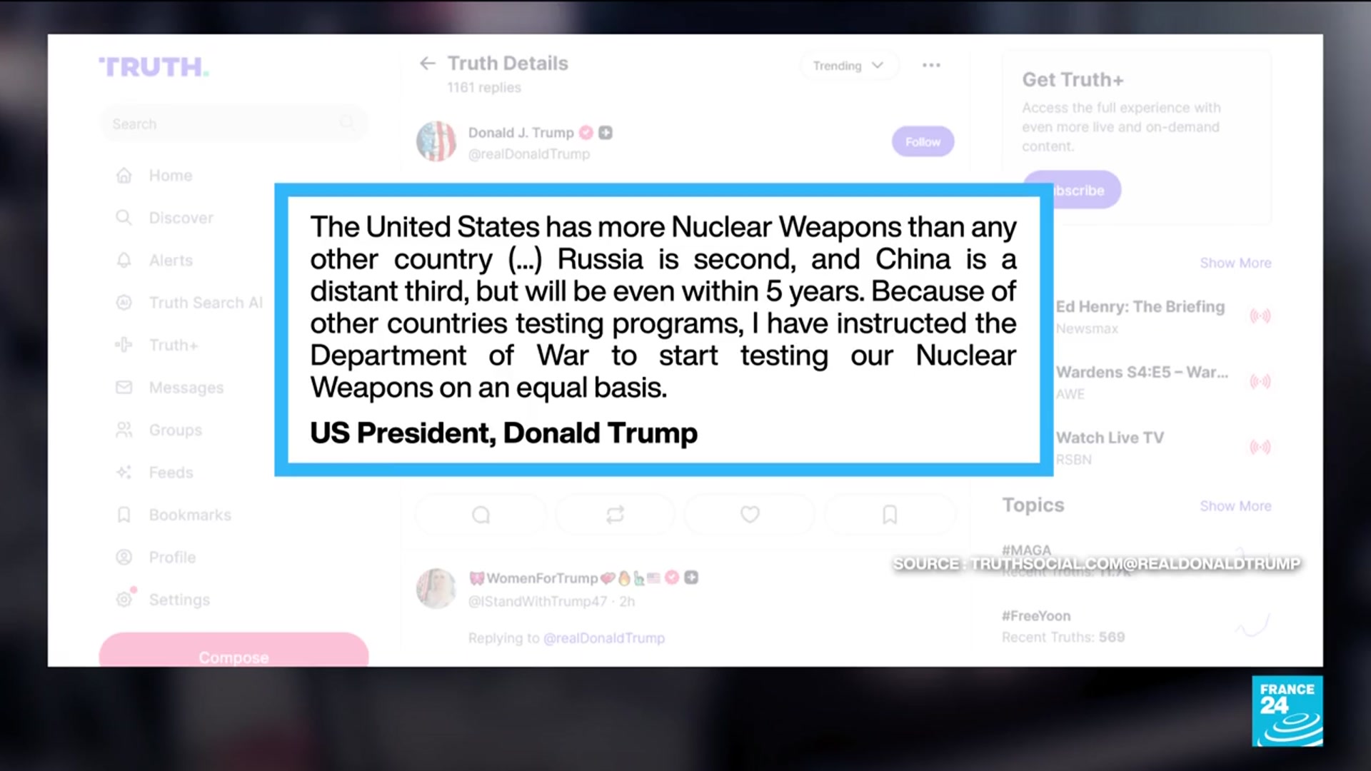 'Video thumbnail for Donald Trump announces US to start nuclear weapons testing again'