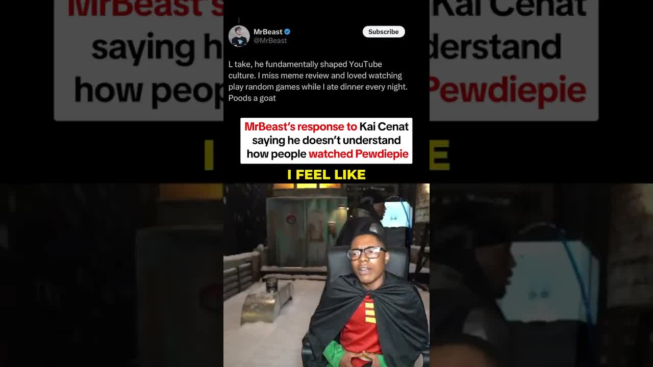 Video thumbnail for MrBeast Responds to Kai Cenat's Comments on PewDiePie