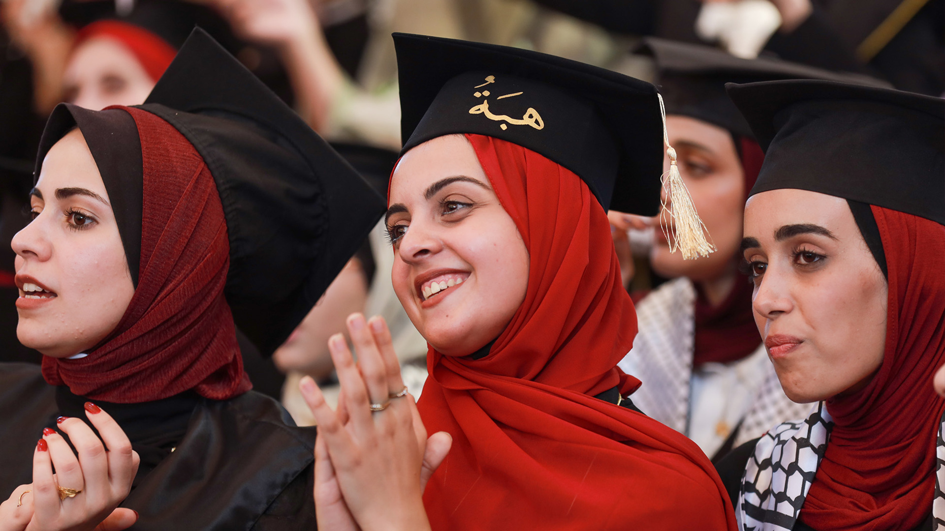 'Video thumbnail for Gaza university students become first class to graduate since war'