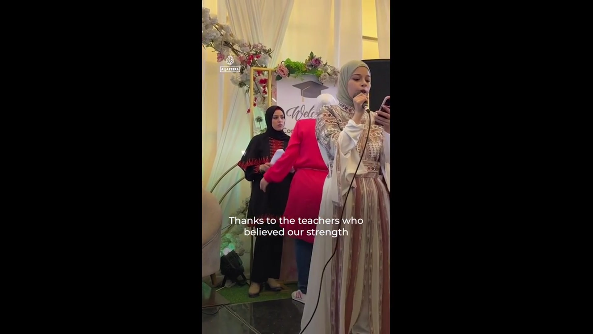 'Video thumbnail for Gaza university students become first class to graduate since war'