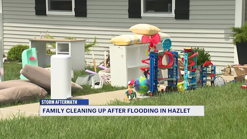 Video thumbnail for Hazlet families begin recovering from torrential rain and flooding