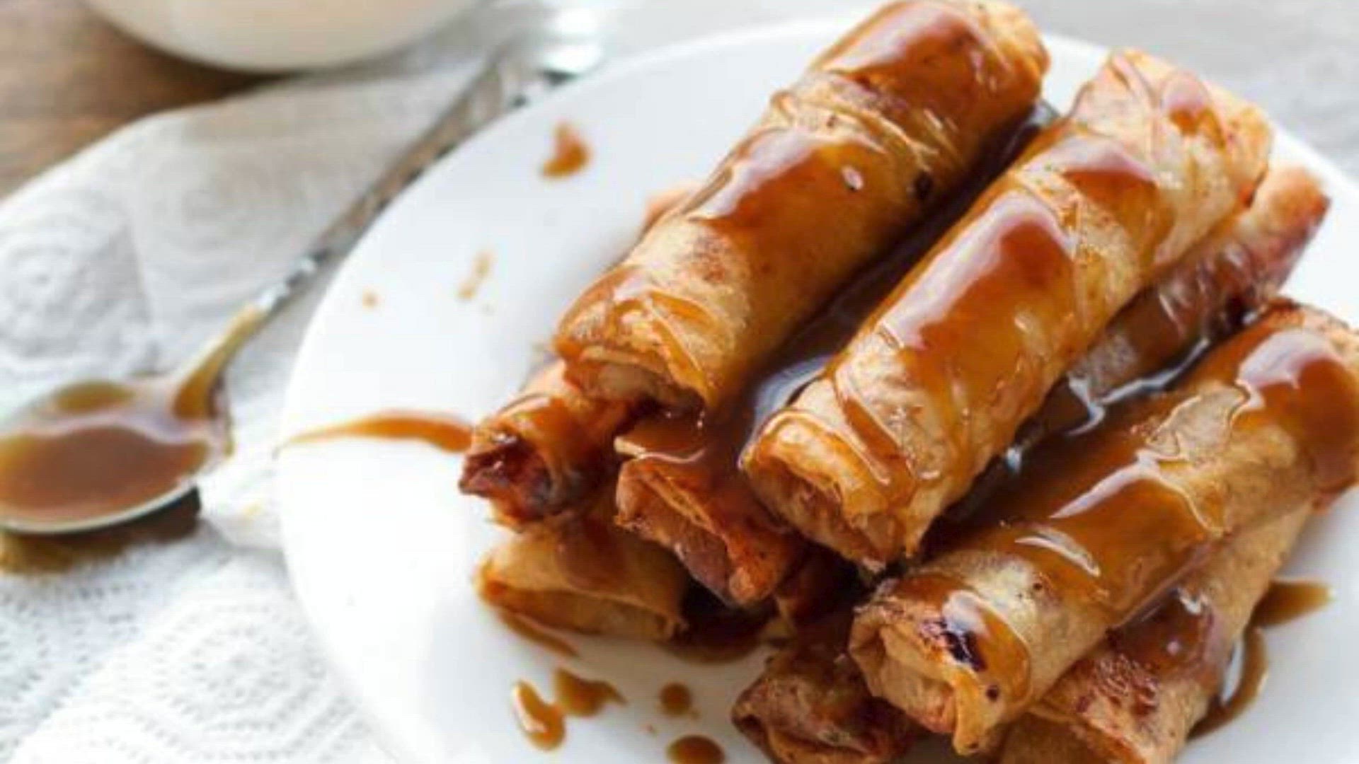 Video thumbnail for Banana Lumpia with Caramel Sauce recipe